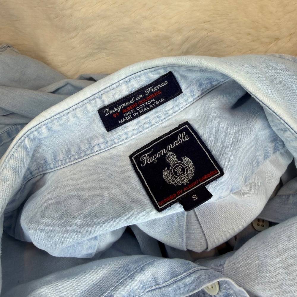 Faconnable women Light Wash Denim Button Down Shirt Small Blue‎ Albert Goldberg - Picture 8 of 8